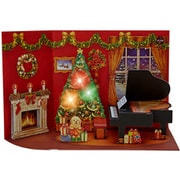 526860 JXPM 2-3 [クリスマスカード立体ライト＆メロディーカード赤い部屋とピアノ金箔]