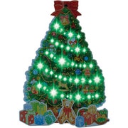 クリスマスカード立体ライト&メロディーカード緑ツリーにクリスマス小物金箔、金ホロ箔 528625 JXPM24-3