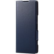 Xperia 5 V(SO-53D/SOG12) ケース レザー カバー 手帳型 マグネット フラップ 衝撃吸収 超軽量 薄型 ワイヤレス充電可 スタンド機能付 UltraSlim ネイビー PM-X233PLFUNV
