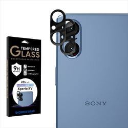 CRCG-XP5MK5 [2枚組 Xperia 5V カメラ 2眼 レンズ 保護フィルム ガラスフィルム 日本製硝子 硬度9H 全面保護 レンズカバー カメラフィルム ブラック]