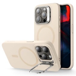 ESR Cloud Soft Case with Stash Stand （HaloLock）, Compatible with iPhone 15 Pro - Light Tan [iPhone 15 Pro対応 Magsafe対応 カメラリングスタンド付き ミリタリーグレードシリコンケース]