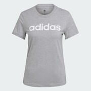 エッセンシャルズ スリム ロゴ 半袖Tシャツ W LOUNGEWEAR ESSENTIALS SLIM LOGO TEE 28869 HL2053 ミディアムグレーヘザー/ホワイト Lサイズ [ランニングウェア シャツ レディース]