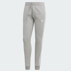 エッセンシャルズ スリーストライプス フリースパンツ DTB23 IL3282 ミディアムグレーヘザー/ホワイト Lサイズ [ランニングウェア ロングパンツ レディース]