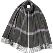大判 ブロックチェック ストール カシミヤ100% レディース スコットランド製 Charcoal & Lilac WA56 190×70 AU7520