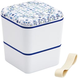 メラミン蓋ランチBOX2段 角型 600ml 天平文様/夢幻（濃青） SLBWS6M