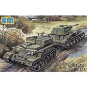 UU72397 1/72 露・T34戦車回収車+SU-76自走砲 回収セット [組立式プラスチックモデル]