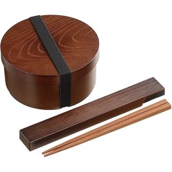曲げわっぱ風弁当箱 丸型 箸と箸ケースのセット TW-12