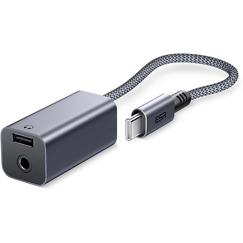ESR 2-in-1 USB-C Headphone Adapter - Grey [96KHz/24bitハイレゾ PD充電対応 2-in-1 USB-C イヤホンジャックアダプター]