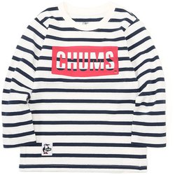 キッズチャムスロゴロングスリーブTシャツ Kid's CHUMS Logo L/S T-Shirt CH21-1304 W075 White/Navy×Red2 KLサイズ [アウトドア トップス 長袖 キッズ]