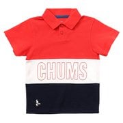 キッズパネルボーダーポロシャツ Kid's Panel Border Polo Shirt CH22-1023 R124 Tomato/Navy KMサイズ [アウトドア トップス 半袖 キッズ]