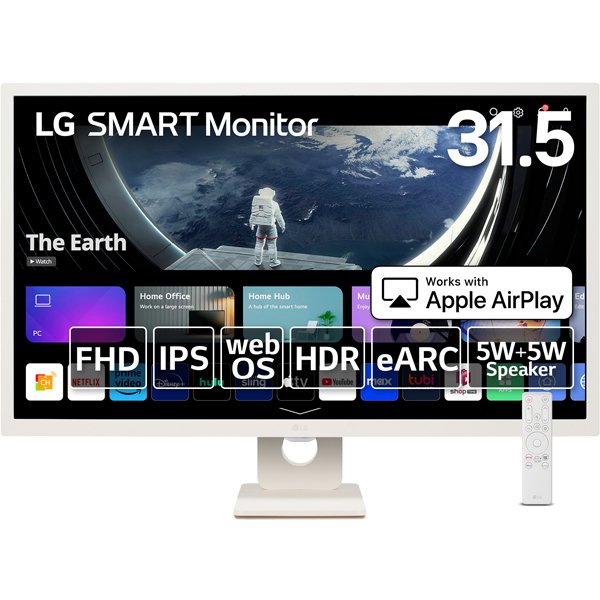 32SR50F-W [31.5型 LG SMART Monitor IPS/フルHD/sRGB 99％/オールホワイト＆スリムデザイン/ハーフグレア/ 5W＋5Wスピーカー/webOS23/HDR/AirPlay2・Miracast/e-ARC/HDMI-CEC/ メーカー保証3年]