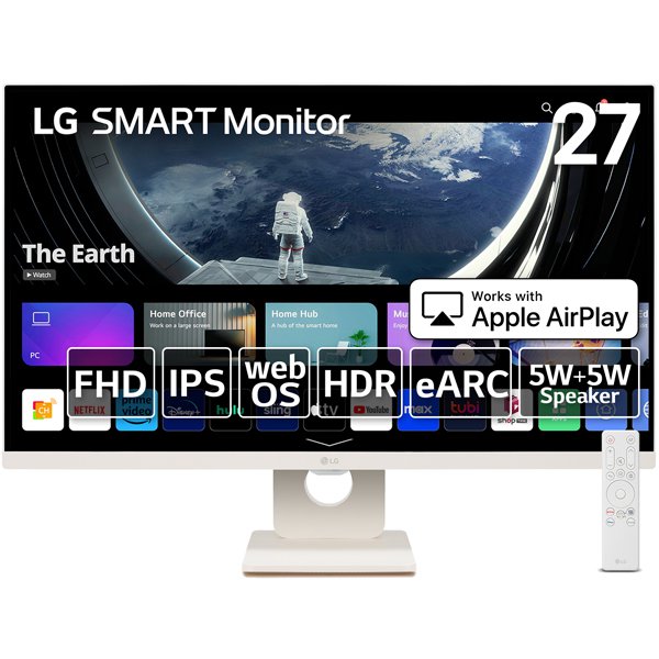 27SR50F-W [27型 LG SMART Monitor/IPS/フルHD/NTSC 72％/オールホワイト＆スリムデザイン/アンチグレア/5W＋5Wスピーカー/webOS23/3辺フレームレス/HDR/AirPlay2・Miracast/e-ARC/HDMI-CEC/ メーカー保証3年]