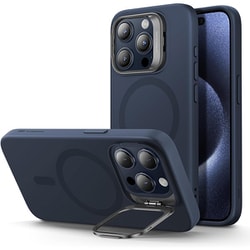 ESR Cloud Soft Case with Stash Stand（HaloLock） Compatible with iPhone 15 Pro [iPhone 15 Pro用 Magsafe対応カメラリングスタンド付きミリタリーグレードシリコンケース Dark Blue]