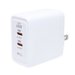 USB急速充電器 USB PD（パワーデリバリー）対応 65W  USB-C×2 GaN（窒素ガリウム）採用 2台同時充電可能 ホワイト IPA-C08/WH