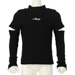 423-3135 BK 110 トップス [プチハイネック 袖カット テレコロング Tシャツ]
