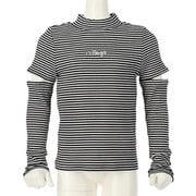 423-3135 BK/WH 120 トップス [プチハイネック 袖カット テレコロング Tシャツ]