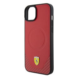 MAGSAFE PU LEATHER CASE WITH BOTTOM CARBON PU RED iPhone 15 FEHMP15SPTER