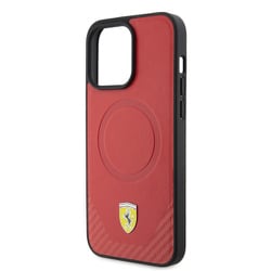 MAGSAFE PU LEATHER CASE WITH BOTTOM CARBON PU RED iPhone 15 Pro FEHMP15LPTER