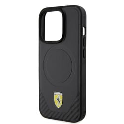 MAGSAFE PU LEATHER CASE WITH BOTTOM CARBON PU BLACK iPhone 15 Pro FEHMP15LPTEK