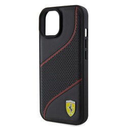 PU LEATHER PERFORATED SLANTED LINE BLACK iPhone 15 FEHCP15SPWAK