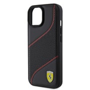 PU LEATHER PERFORATED SLANTED LINE BLACK iPhone 15 FEHCP15SPWAK