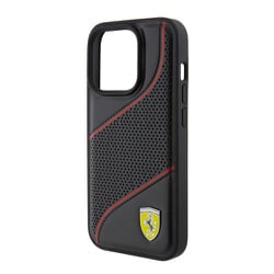 PU LEATHER PERFORATED SLANTED LINE BLACK iPhone 15 Pro FEHCP15LPWAK