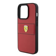 PU LEATHER CASE MULTI STRIPES MIDDLE PART RED iPhone 15 Pro FEHCP15LPBOR