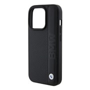 BMW - SIGNATURE COLLECTION - GENUINE LEATHER CASE TEXTURED AND BIG LOGO STRIPE BLACK iPhone 15 Pro BMHCP15L22RDPK
