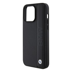 BMW - SIGNATURE COLLECTION - GENUINE LEATHER CASE TEXTURED AND BIG LOGO STRIPE BLACK iPhone 15 Pro Max BMHCP15X22RDPK
