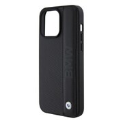 BMW - SIGNATURE COLLECTION - GENUINE LEATHER CASE TEXTURED AND BIG LOGO STRIPE BLACK iPhone 15 Pro Max BMHCP15X22RDPK