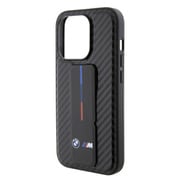 BMW - M COLLECTION - GRIP STAND CASE PU SMOOTH AND CARBON BLACK iPhone 15 Pro Max BMHCP15XGSPCCK