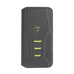 Lamborgihini - Geniune leather booktype cover GN iPhone 15 Pro Max LB-TPUFCIP15PM-HU/D16-GN