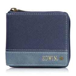 EDWIN 切替合皮 R-ZIP 二つ折財布 NAVY 22269258