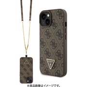 GUHCP15SP4TDSCPW [GUESS（ゲス）公式ライセンス iPhone 15 用 ショルダーストラップ付レザーケース ブラウン]