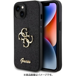 GUHCP15SHG4SGK [GUESS（ゲス）公式ライセンス iPhone 15 用 BIC4Gメタルロゴ付グリッターケース ブラック]