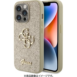 GUHCP15LHG4SGD [GUESS（ゲス）公式ライセンス iPhone 15 Pro 用 BIC4Gメタルロゴ付グリッターケース ゴールド]