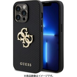 GUHCP15LPSP4LGK [GUESS（ゲス）公式ライセンス iPhone 15 Pro 用 グリッターメタルロゴ付パンチングレザーケース ブラック]