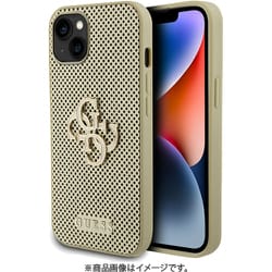 GUHCP15SPSP4LGD [GUESS（ゲス）公式ライセンス iPhone 15 用 グリッターメタルロゴ付パンチングレザーケース ゴールド]