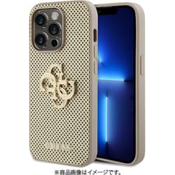 GUHCP15LPSP4LGD [GUESS（ゲス）公式ライセンス iPhone 15 Pro 用 グリッターメタルロゴ付パンチングレザーケース ゴールド]