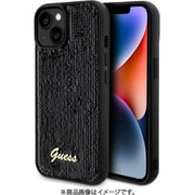 GUHCP15SPSFDGSK [GUESS（ゲス）公式ライセンス iPhone 15 用 メタルスクリプトロゴ付スパンコールケース ブラック]
