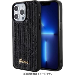 GUHCP15LPSFDGSK [GUESS（ゲス）公式ライセンス iPhone 15 Pro 用 メタルスクリプトロゴ付スパンコールケース ブラック]