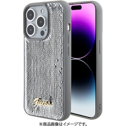 GUHCP15LPSFDGSS [GUESS（ゲス）公式ライセンス iPhone 15 Pro 用 メタルスクリプトロゴ付スパンコールケース シルバー]