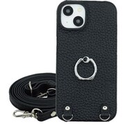 Galaxy S23 用 ケース リング スマホショルダー ショルダータイプ スタンド機能 本革 ロンタン Lontan/ブラック LRS-GAS23-BK