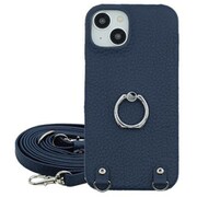 Xperia 5 IV 用 ケース リング スマホショルダー ショルダータイプ スタンド機能 本革 ロンタン Lontan/ネイビー LRS-XP5-4-NV
