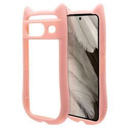 7811P8HPPK [Google Pixel 8用 ケース カバー ハイブリッドmimi 猫耳 ネコミミ 耐衝撃吸収 背面クリア 高透明 傷に強い ピンク]