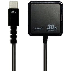 PD30W対応 AC充電器 直付けType-C 1.5m ブラック AKJ-PD30 BK