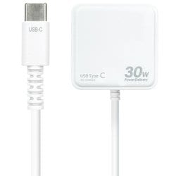 PD30W対応 AC充電器 直付けType-C 1.5m ホワイト AKJ-PD30 WH