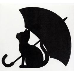 猫と傘 カッティングステッカー 黒