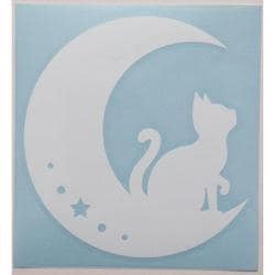猫と月 カッティングステッカー 白