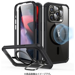 ESR Armor Tough Case with Stash Stand （HaloLock）, Compatible with iPhone 15 Pro - Clear Black [iPhone 15 Pro対応 カメラリングスタンドつき強化ガラス製保護フィルム内蔵 レンズフィルム付き2パートクリアケース]